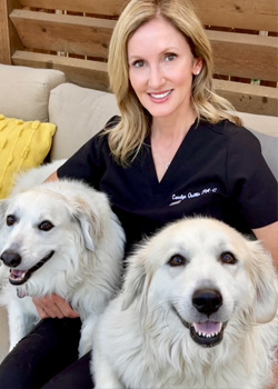Physician Assistant Injector Carolyn with her dogs